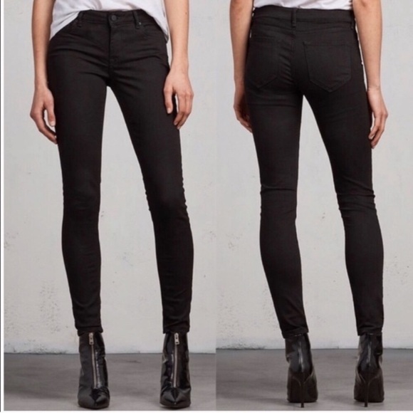 B4 Allsaints Spitalfields Black Skinny Jeans - Picture 2 of 8